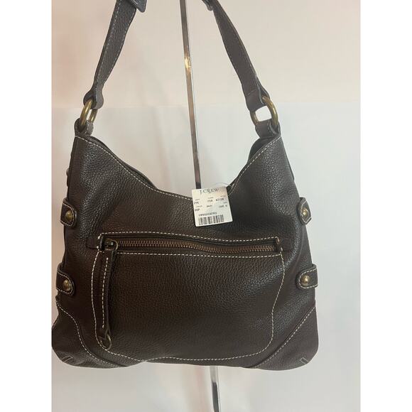 NWT J Crew Collection Brown Pebble Leather Satchel Shoulder Bag Purse - Picture 2 of 11